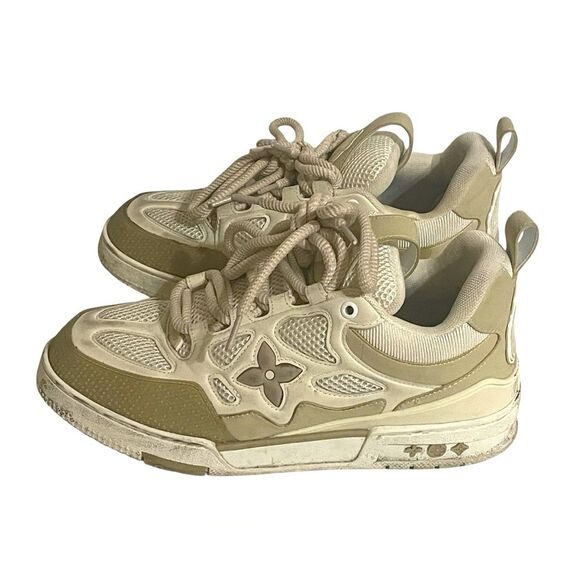 LOUIS VUITTON LV SKATE TRAINER SNEAKER BEIGE WHITE SIZE 10 RARE - Picture 1 of 15